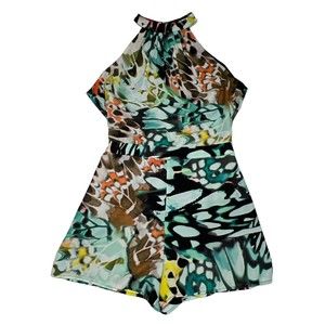 Bebe Women's Sz 6 Romper Jumpsuit Shorts Multicolor Psychedelic Pattern Print